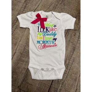 Laughing Giraffe Baby Girl Mommy's Attitude Embroidered Bodysuit White 0-3M
